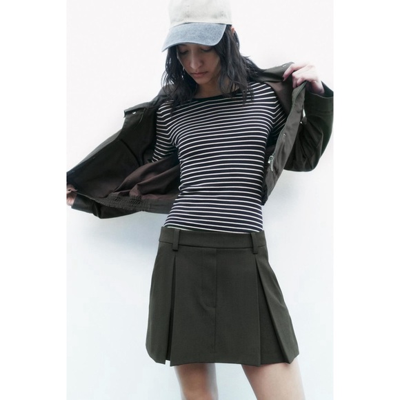 Zara pleated mini skort dark grey khaki - Picture 8 of 11